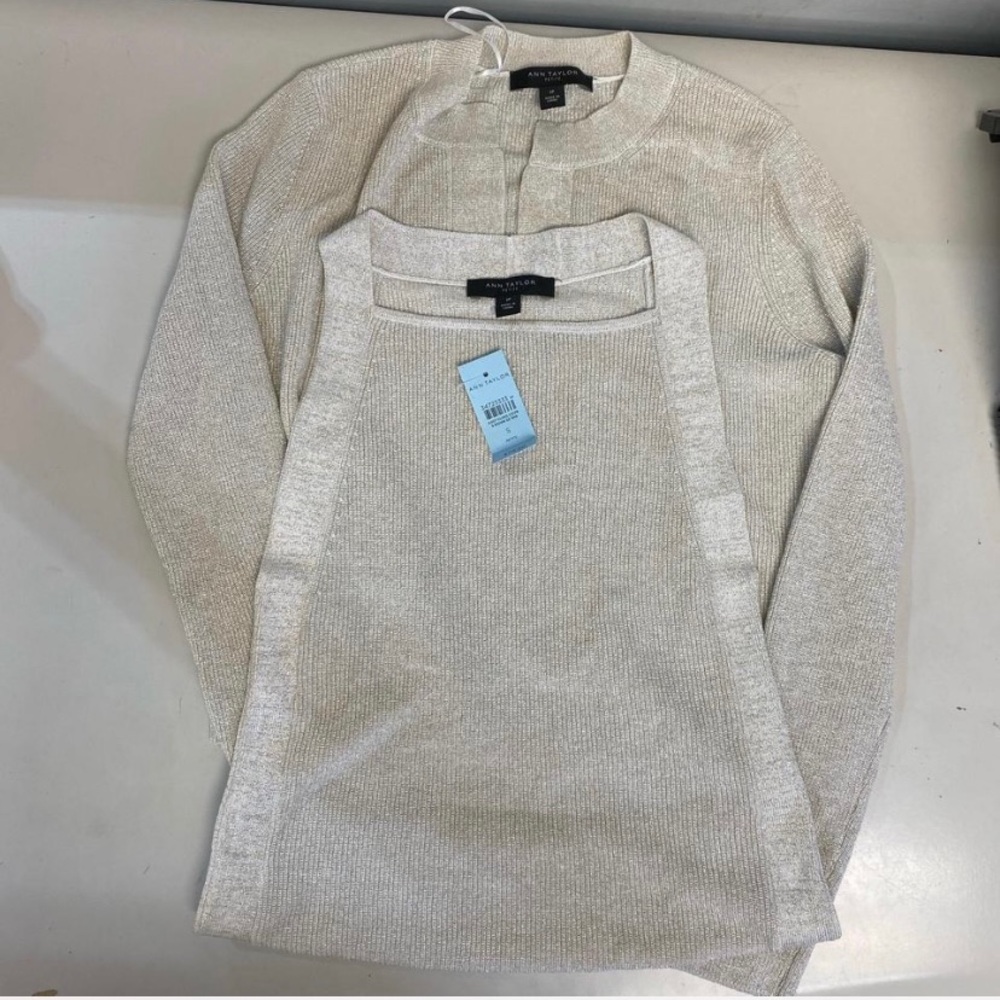 Ann Taylor Gold/Cream Knit Sweater and tank